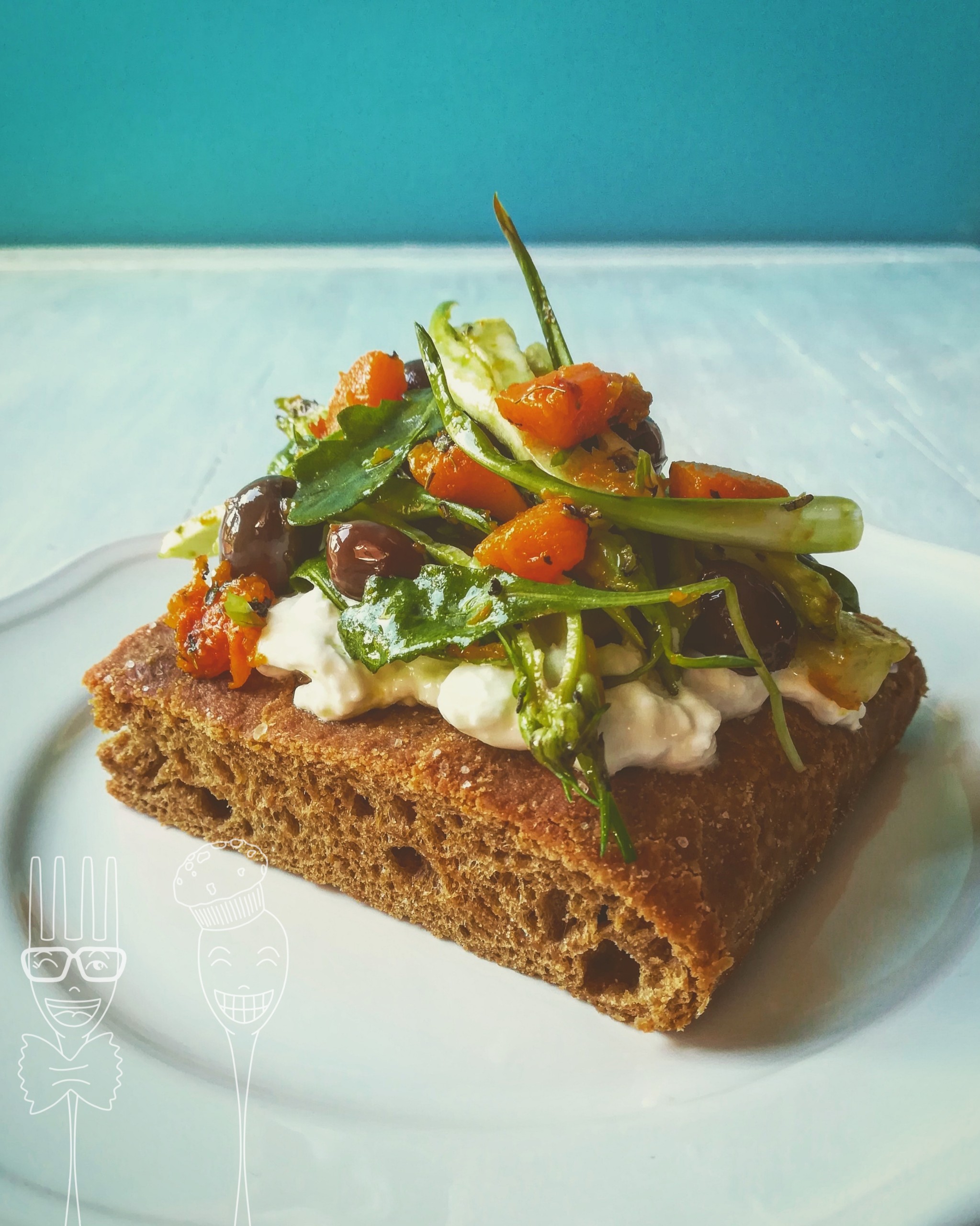 Focaccia al farro e liquirizia con insalata di puntarelle ...