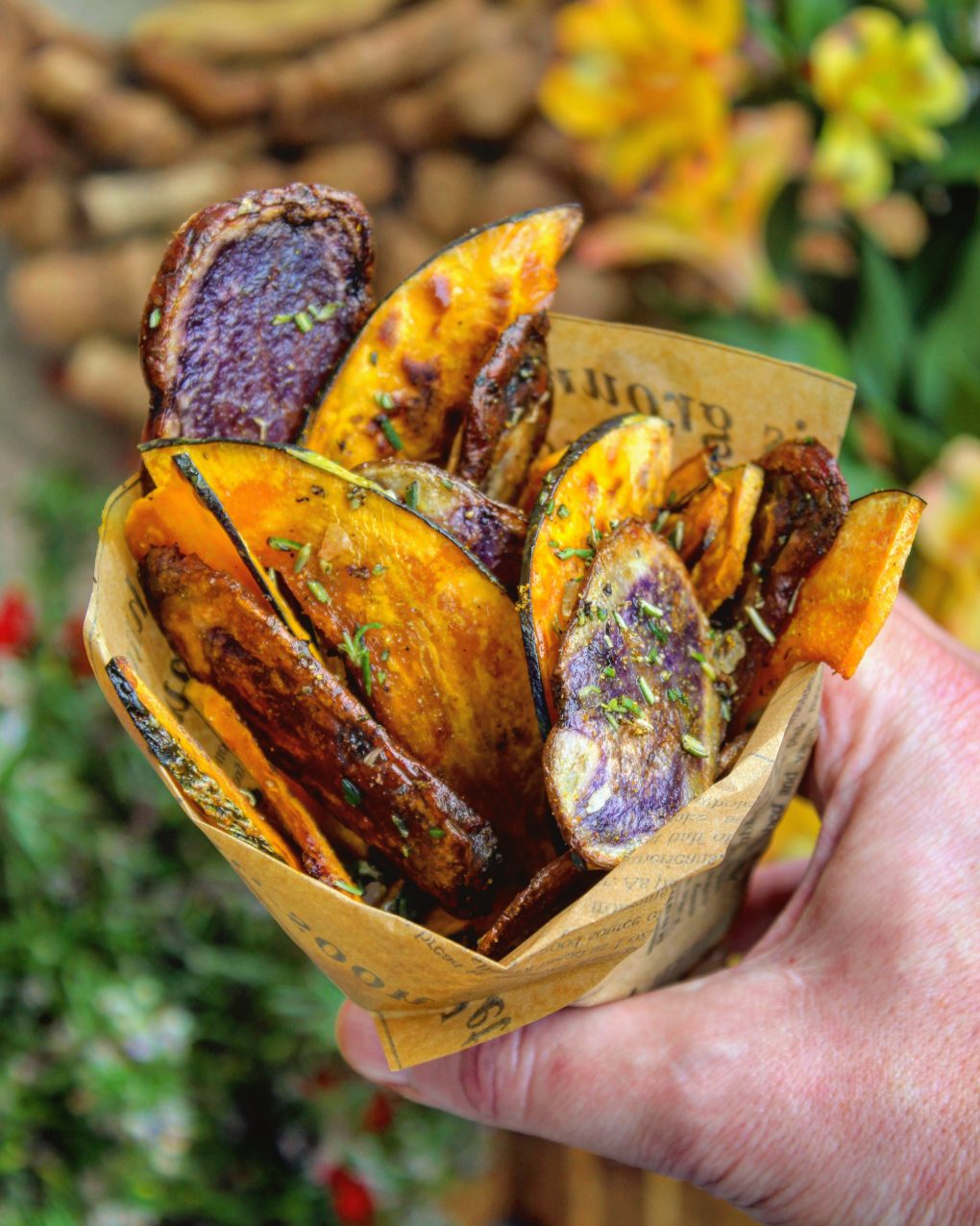 Chips di zucca e patate viola